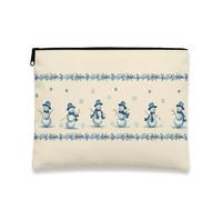 Borsa per cosmetici a forma di pupazzo di neve, pochette per trucco invernale blu vintage da donna, organizer portatile in tela con cerniera, borsa per articoli da toeletta per la cura della pelle du