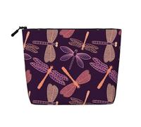 Borsa per cosmetici a forma di squalo, organizer da viaggio a un solo strato, grande capacità, organizer quotidiano con cerniera, Libellula viola., Taglia unica