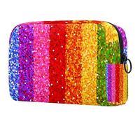 Borsa per cosmetici a righe arcobaleno da basket piccola borsa da viaggio con cerniera borsa da toilette portatile organizer per trucco per donne ragazze, Multicolore 01, 18.5x7.5x13cm/7.3x3x5.1in