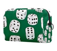 Borsa per cosmetici a sei lati con dadi su sfondo verde, da donna, borsa da viaggio per articoli da toeletta grande, pratica borsa organizer con cerniera, Multi, 18.5x7.5x13cm/7.3x3x5.1in, Beauty case
