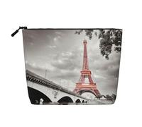 Borsa per cosmetici a strato singolo con motivo lupi ululano nell'aurora boreale, borsa da viaggio adatta per viaggi di lavoro e uso quotidiano., Torre Parigi, taglia unica