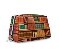 Borsa per cosmetici a tema biblioteca, borsa per cosmetici, libreria accademica vintage, organizer in pelle, borsa da trucco riutilizzabile, multicolore, S, multicolore_10, Taglia unica, Beauty Case