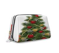 Borsa per cosmetici a tema Capodanno, borsa per cosmetici, albero di Natale con palline e fiocchi di neve, organizer in pelle, borsa da toilette riutilizzabile, giallo verde, S, Giallo Verde_11,