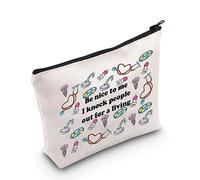Borsa per cosmetici anestesista, con scritta "Be Nice to Me I Knock People Out for A Living", idea regalo per infermieristica, divertente regalo per anestesista, Ho messo fuori le persone per vivere