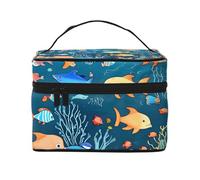Borsa per cosmetici blu subacquea World of Fish. Borsa per cosmetici da donna alla moda, grande organizer da viaggio per articoli da toeletta