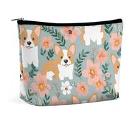 Borsa per cosmetici Borse per il trucco per donne Borsa per il trucco portatile Corgi Floral Flowers Spring Garden Custodia per il trucco Borsa da viaggio per accessori da viaggio