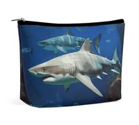 Borsa per cosmetici Borse per il trucco per donne Borsa per il trucco portatile Due squali bianchi Custodia per il trucco Borsa da viaggio per accessori da viaggio