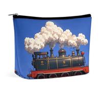 Borsa per cosmetici Borse per il trucco per donne Borsa per il trucco portatile Steam Train Clouds Custodia per il trucco Borsa da viaggio per accessori da viaggio