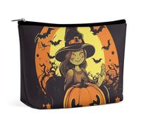 Borsa per cosmetici Borse per il trucco per donne Borsa per il trucco portatile Zucca di Halloween Strega Custodia per il trucco Borsa da viaggio per accessori da viaggio
