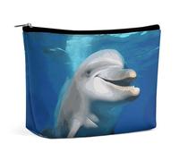 Borsa per cosmetici Borse per trucco per donne Borsa per trucco portatile Happy Dolphin Custodia per trucco Borsa da viaggio per accessori da viaggio