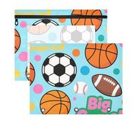 Borsa per cosmetici con 3 occhielli rinforzati, per lettere di carta A4, confezione da 2 pezzi, per studenti, ufficio, palla magica, gioco di calcio, palla, stampa blu