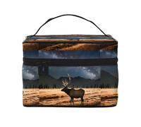 Borsa per cosmetici con alce nel prato.Borsa cosmetica da donna alla moda, grande organizer da viaggio per articoli da toeletta