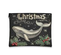 Borsa per cosmetici con balena natalizia, organizer artistico vintage per articoli da toeletta da donna, borsa portatile in tela con cerniera, borsa per il trucco per la cura della pelle delle vacanze
