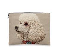 Borsa per cosmetici con barboncino, elegante borsa da viaggio con ritratto di cane, da donna, piccola borsa portatile in tela con cerniera, adorabile borsa regalo per gli amanti degli animali, bianco