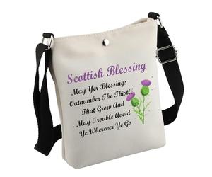 Borsa per cosmetici con cardo scozzese, regalo di benedizione scozzese, May Yer Blessings Outnumber The Thistle That Grow Travel Zipper Pouch, Scottishbag