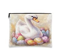 Borsa per cosmetici con cigno pasquale, design a uovo pastello, borsa da viaggio vintage per donne, organizer portatile in tela con cerniera, borsa da toilette primaverile per le vacanze, 17,8 x 22,