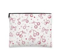 Borsa per cosmetici con ciliegia, borsa per cosmetici con disegno rosso, vintage, romantica, con cerniera, da donna, piccola borsa da viaggio per trucchi, regalo di San Valentino, Rosso, 7x9 Inch