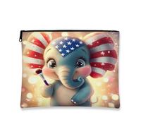 Borsa per cosmetici con elefante patriottico, graziosa borsa con cerniera ispirata agli Stati Uniti, borsa da viaggio in tela portatile, idea regalo per l'estate del 4 luglio, Blu, 7x9 Inch, Elefant