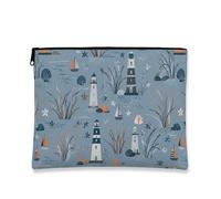 Borsa per cosmetici con faro nautico, astuccio per trucchi vintage da donna, organizer portatile da viaggio con cerniera, borsa da toilette estiva da spiaggia, 17,8 x 22,9 cm