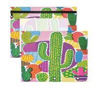 Borsa per cosmetici con finestra trasparente per lettere di carta A4, confezione da 2 articoli per insegnanti, colori vivaci, cactus anni '80
