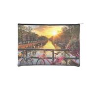 Borsa per cosmetici con fiori e biciclette Borsa da toeletta Borsa portatile unisex da viaggio con cerniera Borse cosmetiche impermeabili Borsa cosmetica riutilizzabile in carta 16,5 cm x 22,5 cm,