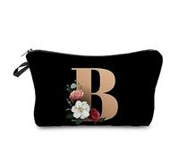 Borsa per cosmetici con lettera A-Z, astuccio per trucchi con cerniera, 26 lettere di organizer da viaggio portatile, regalo, sfondo nero, lettere dorate stampate dalla A alla Z, organizer per