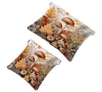 Borsa per cosmetici con motivo autunnale con foglie e funghi, impermeabile, senza cerniera, chiusura automatica, mini custodia portatile da viaggio per cuffie e gioielli, Multi, 7.1x5.8 inch/4.7x4.5