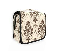 Borsa per cosmetici con motivo bohémien marrone con gancio per appendere borse per il trucco leggere per le donne accessori da viaggio
