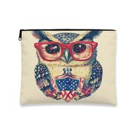 Borsa per cosmetici con occhiali rossi, borsa da viaggio con animali letterari, in stile vintage, organizer per articoli da toeletta per donne, borsa regalo autunnale, Beige, 7x9 Inch, Gufo