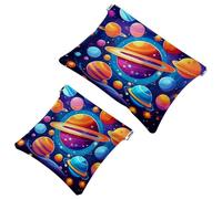 Borsa per cosmetici con pianeti dei cartoni animati e sistema solare con stelle, impermeabile, senza cerniera, chiusura automatica, mini custodia portatile da viaggio per cuffie e gioielli, Multi,