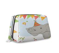 Borsa per cosmetici con stampa animalier, borsa per cosmetici, buon compleanno con palla di bilanciamento animale, organizer in pelle, borsa da trucco riutilizzabile, multicolore, S, Multicolore 1,