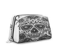 Borsa per cosmetici con stampa astratta, borsa per cosmetici, bandiera nazionale a righe e stelle, organizer in pelle, borsa da trucco riutilizzabile, blu rosso, S, Grigio Bianco_19, Taglia unica,