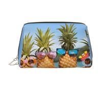 Borsa per cosmetici con stampa di ananas e frutta, con stampa di sabbia e spiaggia, con cerniera, grande borsa da viaggio adatta per casa e viaggio