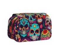 Borsa per cosmetici con stampa di teschi di zucchero, per cancelleria, Kawaii, astuccio organizer con cerniera