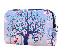 Borsa per cosmetici da donna, con albero e uccellini felici, borsa da viaggio grande, pratica borsa organizer con cerniera, Multi, 18.5x7.5x13cm/7.3x3x5.1in, Beauty case