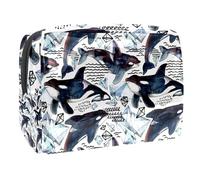 Borsa per cosmetici da donna, con balena killer e ghiaccio artico, borsa da viaggio grande in PVC per trucchi con cerniera, Multi, 18.5x7.5x13cm/7.3x3x5.1in, Beauty case