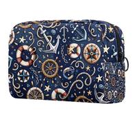 Borsa per cosmetici da donna, con bussola nautica, ancora e rosa, per articoli da toeletta da viaggio, grande, pratica borsa organizer con cerniera, Multi, 18.5x7.5x13cm/7.3x3x5.1in, Beauty case