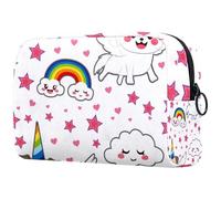 Borsa per cosmetici da donna, con carlino, unicorno, arcobaleno, con ali volanti, per articoli da toeletta da viaggio, grande, pratica borsa organizer con cerniera, Multi, 18.5x7.5x13cm/7.3x3x5.1in,
