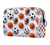 Borsa per cosmetici da donna, con cerniera, motivo: rugby, basket, baseball, calcio, articoli da toeletta da viaggio, grande, pratica borsa organizer con cerniera, Multi, 18.5x7.5x13cm/7.3x3x5.1in