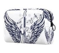 Borsa per cosmetici da donna, con chitarra e ali d'aquila, con note musicali, borsa da viaggio per articoli da toeletta grande, pratica borsa organizer con cerniera, Multi, 18.5x7.5x13cm/7.3x3x5.1in,