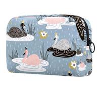 Borsa per cosmetici da donna, con cigno carino con corona che piove e articoli da toeletta da viaggio, grande, pratica borsa organizer con cerniera, Multi, 18.5x7.5x13cm/7.3x3x5.1in, Beauty case
