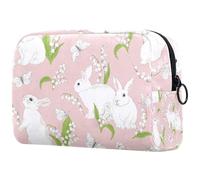 Borsa per cosmetici da donna, con coniglietto e gigli della valle e farfalla, borsa da viaggio per articoli da toeletta grande, pratica borsa organizer con cerniera, Multi, 18.5x7.5x13cm/7.3x3x5.1in,