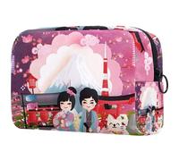 Borsa per cosmetici da donna, con coppia giapponese in kimono, borsa da viaggio per articoli da toeletta grandi, pratica borsa organizer con cerniera, Multi, 18.5x7.5x13cm/7.3x3x5.1in, Beauty case