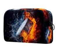 Borsa per cosmetici da donna, con disco da hockey nel fuoco e acqua, borsa da viaggio per articoli da toeletta grande, pratica borsa organizer con cerniera, Multi, 18.5x7.5x13cm/7.3x3x5.1in, Beauty