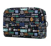 Borsa per cosmetici da donna, con disegno di basket, borsa da viaggio per articoli da toeletta grandi, pratica borsa organizer con cerniera, Multi, 18.5x7.5x13cm/7.3x3x5.1in, Beauty case