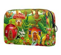 Borsa per cosmetici da donna, con disegno di insetti e funghi, bruco e farfalle, da viaggio, grande, con cerniera, Multi, 18.5x7.5x13cm/7.3x3x5.1in, Beauty case