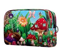 Borsa per cosmetici da donna, con disegno di insetti e funghi, coccinella e lumaca, borsa da viaggio per articoli da toeletta grande, pratica borsa organizer con cerniera, Multi,