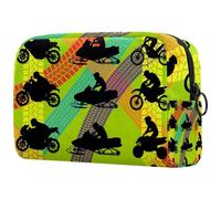 Borsa per cosmetici da donna, con disegno di uomo che cavalca il motore, borsa per articoli da toeletta da viaggio, grande, pratica borsa organizer con cerniera, Multi, 18.5x7.5x13cm/7.3x3x5.1in,