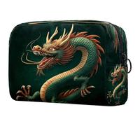 Borsa per cosmetici da donna, con drago verde, borsa per articoli da toeletta da viaggio, grande, pratica borsa organizer con cerniera, Multi, 18.5x7.5x13cm/7.3x3x5.1in, Beauty case
