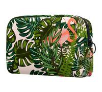 Borsa per cosmetici da donna, con fenicottero nelle foglie tropicali, borsa da viaggio per articoli da toeletta grande, pratica borsa organizer con cerniera, Multi, 18.5x7.5x13cm/7.3x3x5.1in, Beauty